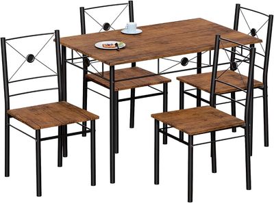 4 Seater Dining Set with Table and Chairs Dark Wood Modern Kitchen Dining Furniture