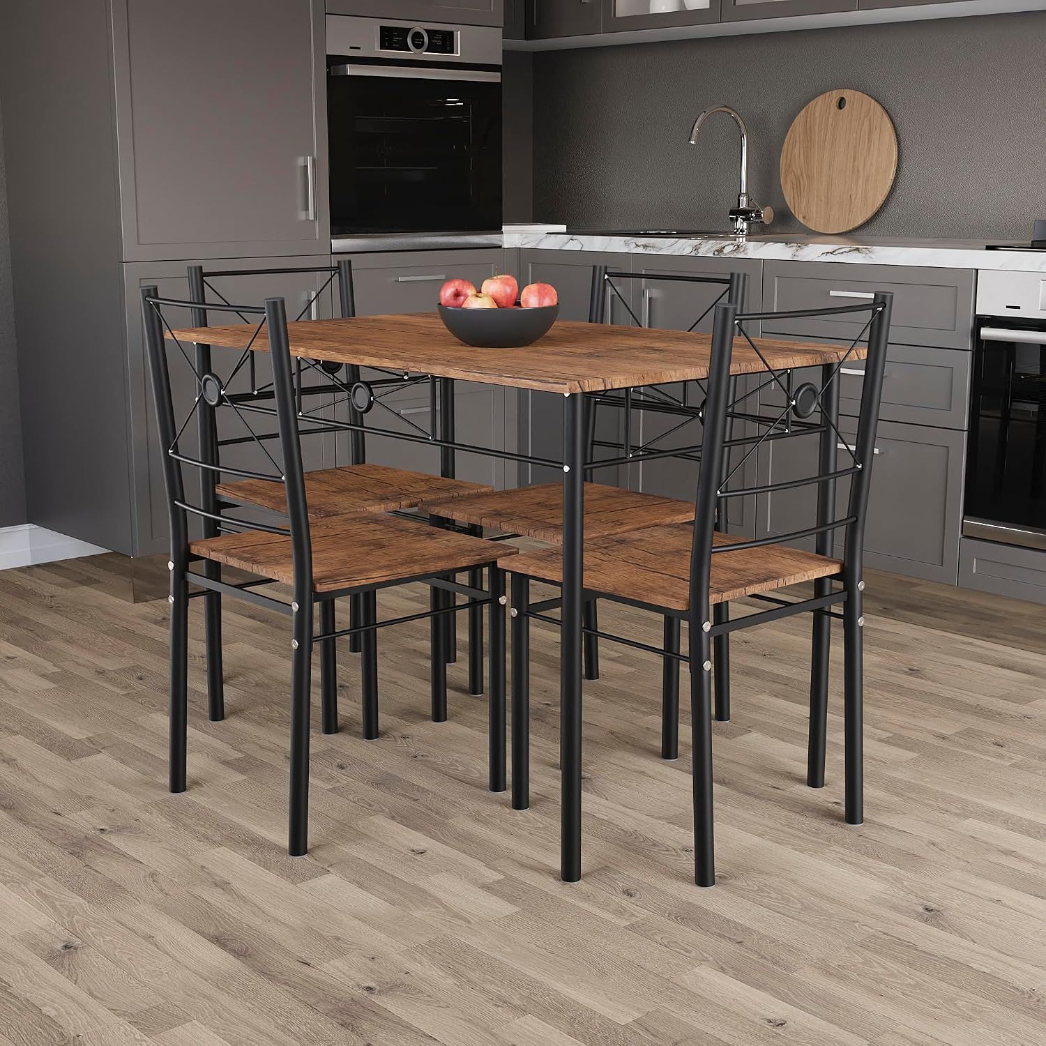 4 Seater Dining Set with Table and Chairs Dark Wood Modern Kitchen Dining Furniture