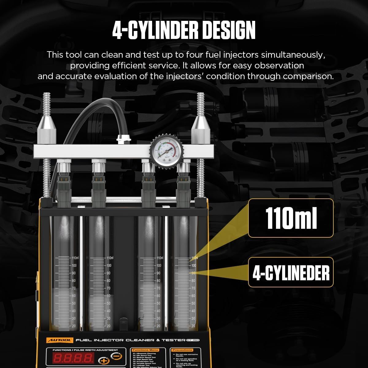 Ultrasonic Fuel Injector Cleaner Tester 4 Cylinder 220V with 2000ml Tank