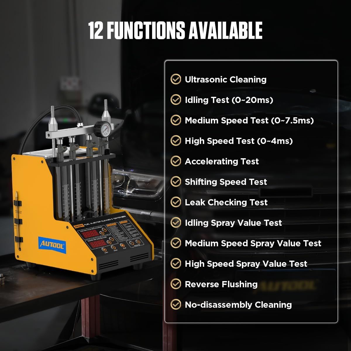 Ultrasonic Fuel Injector Cleaner Tester 4 Cylinder 220V with 2000ml Tank