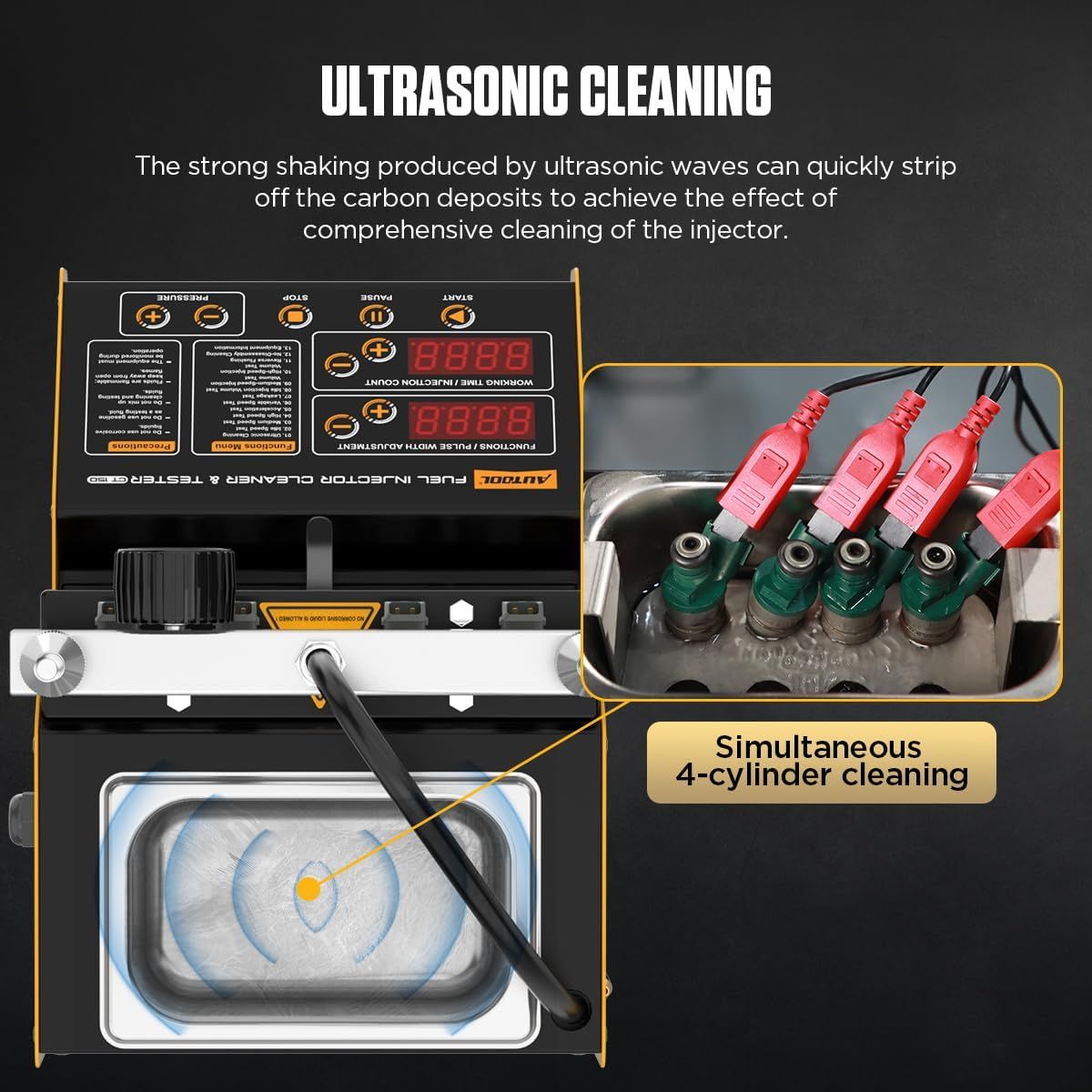 Ultrasonic Fuel Injector Cleaner Tester 4 Cylinder 220V with 2000ml Tank