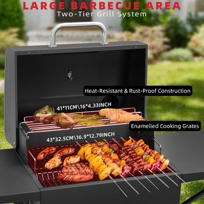 Portable Charcoal BBQ Grill Smoker with Temperature Gauge Camping Barbecue