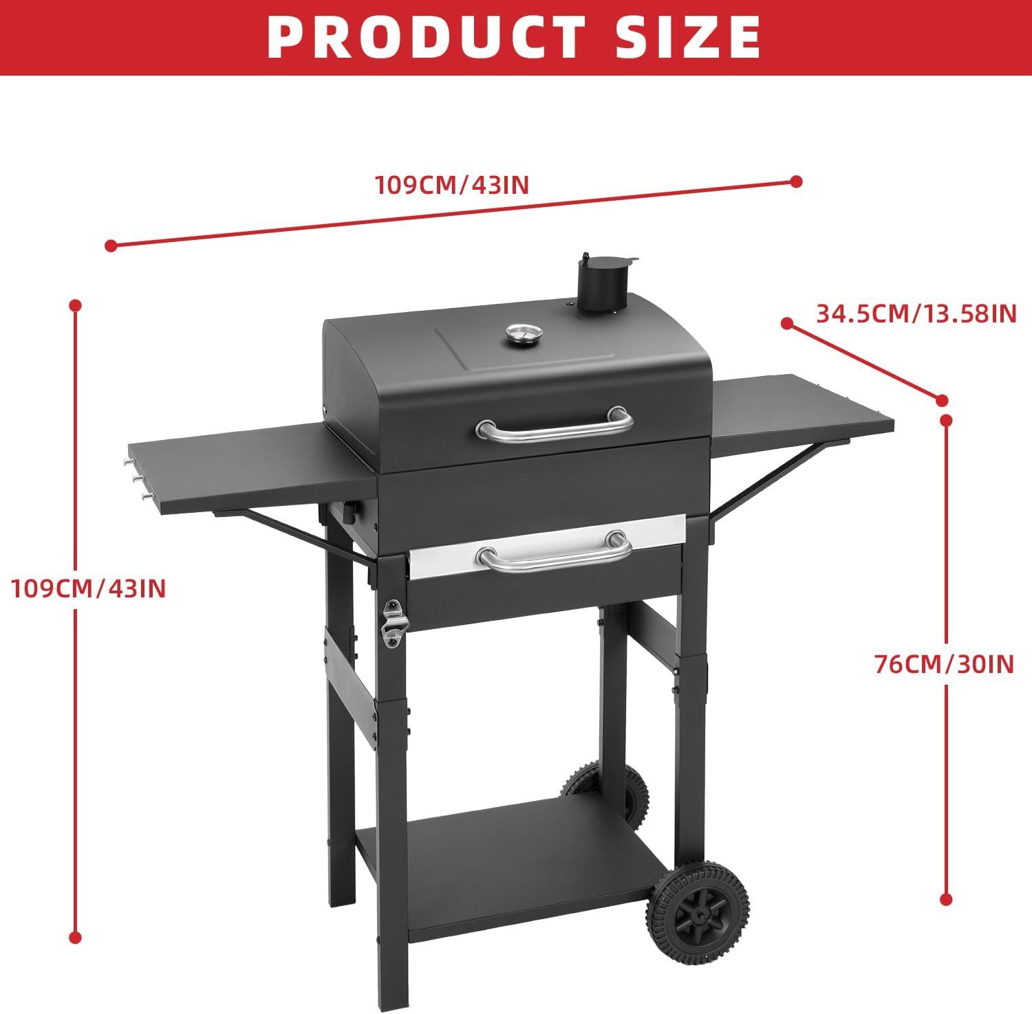 Portable Charcoal BBQ Grill Smoker with Temperature Gauge Camping Barbecue
