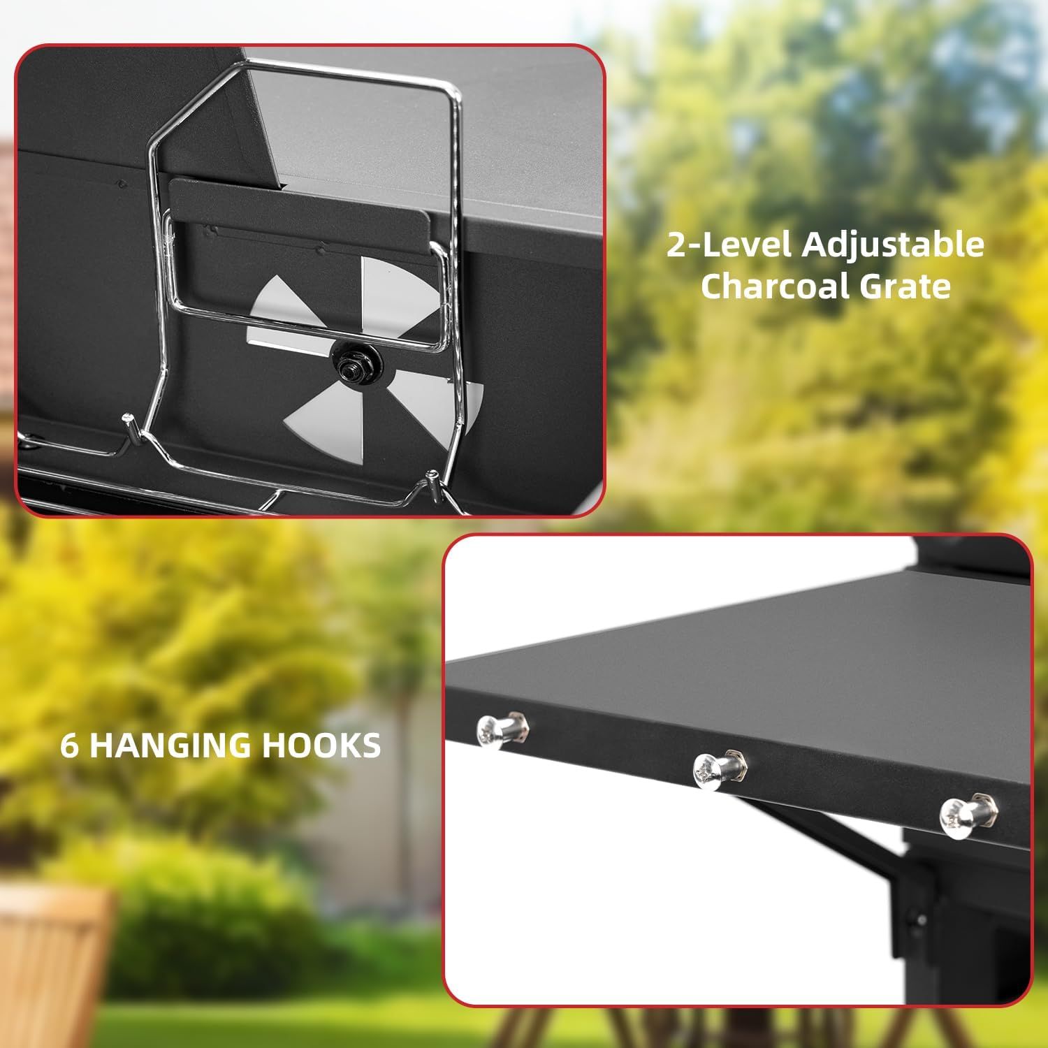 Portable Charcoal BBQ Grill Smoker with Temperature Gauge Camping Barbecue