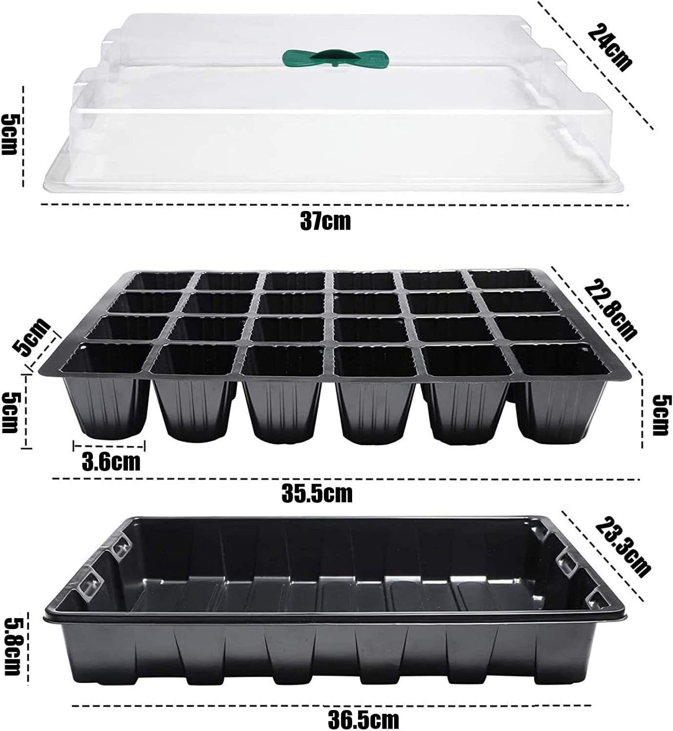 4Pcs Plant Seedling Tray 24 Cell Propagator with Adjustable Vents Lids &amp; Bases