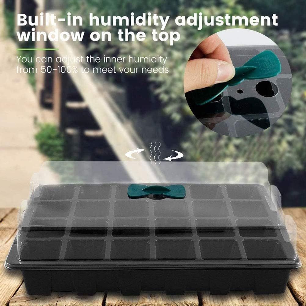 4Pcs Plant Seedling Tray 24 Cell Propagator with Adjustable Vents Lids &amp; Bases