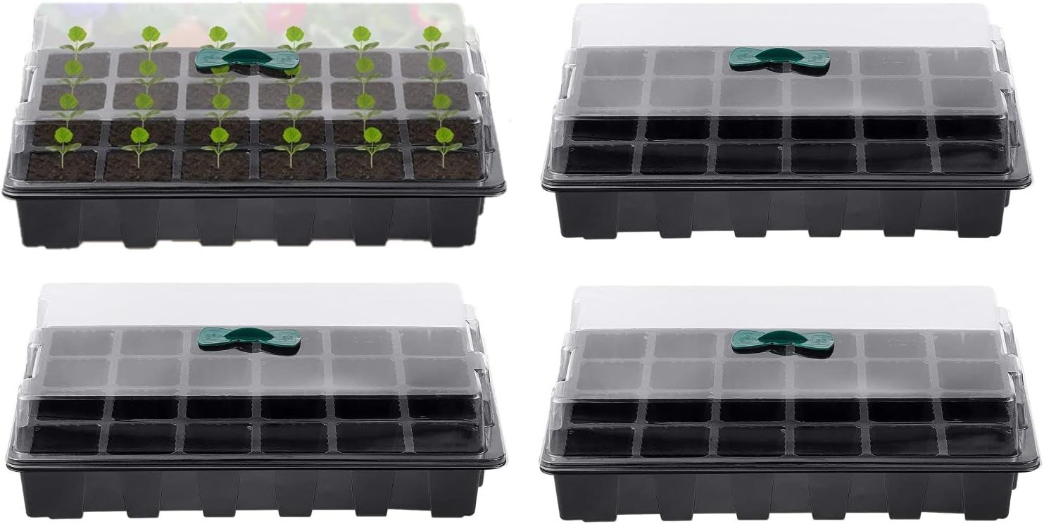 4Pcs Plant Seedling Tray 24 Cell Propagator with Adjustable Vents Lids &amp; Bases