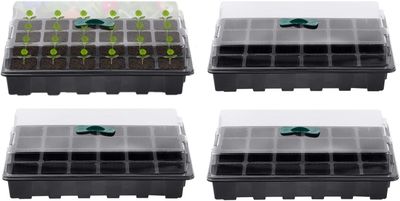 4Pcs Plant Seedling Tray 24 Cell Propagator with Adjustable Vents Lids &amp; Bases