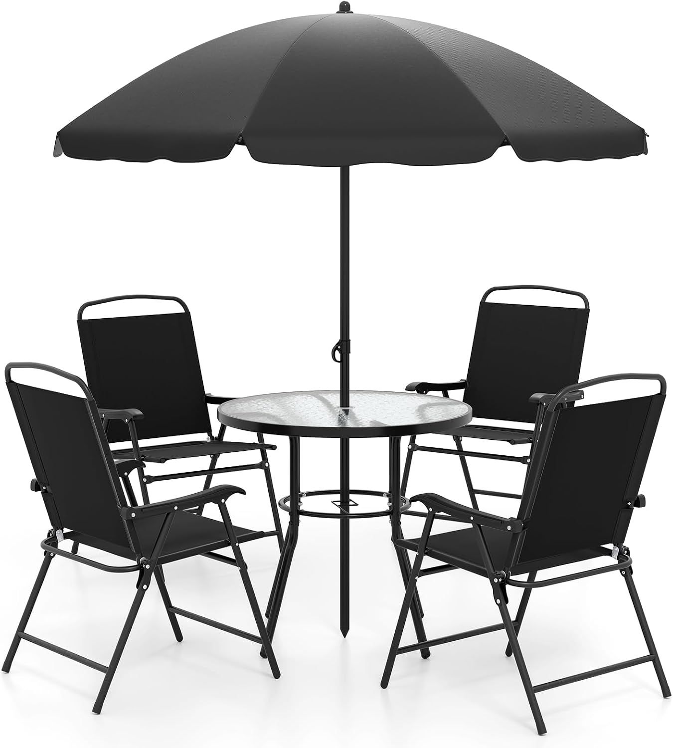6 Piece Garden Furniture Set with Parasol Outdoor Patio Table &amp; Chairs