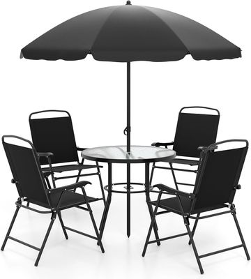 6 Piece Garden Furniture Set with Parasol Outdoor Patio Table &amp; Chairs