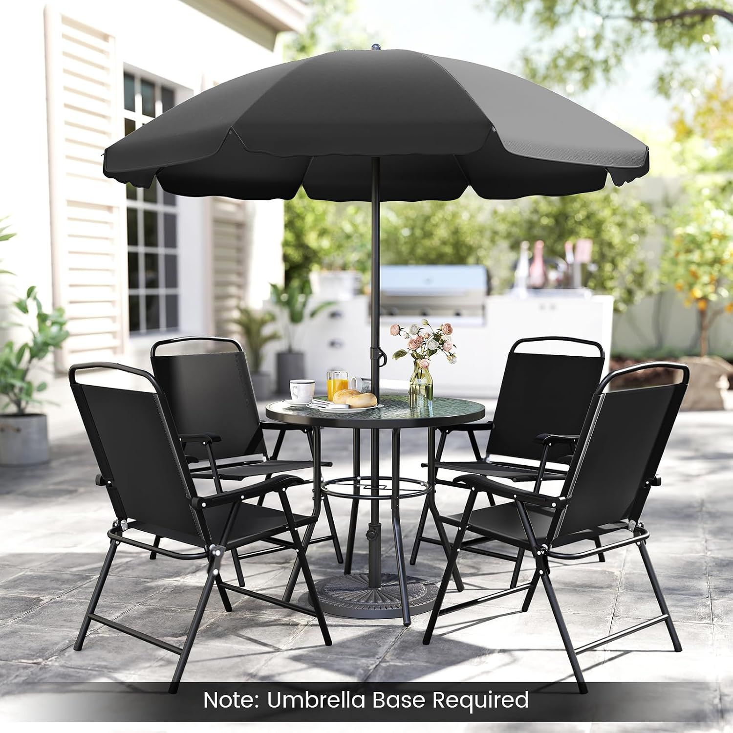 6 Piece Garden Furniture Set with Parasol Outdoor Patio Table &amp; Chairs