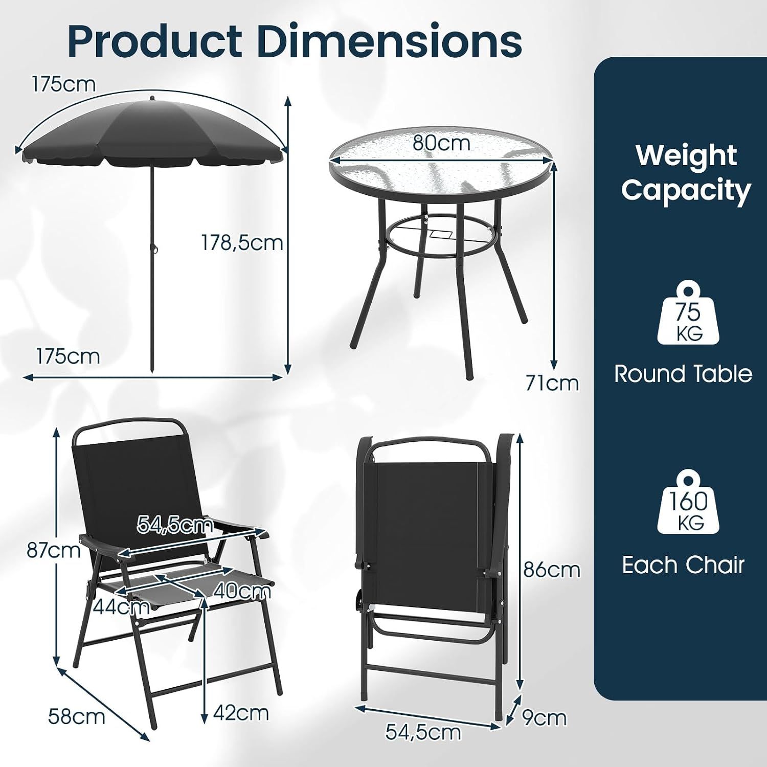 6 Piece Garden Furniture Set with Parasol Outdoor Patio Table &amp; Chairs