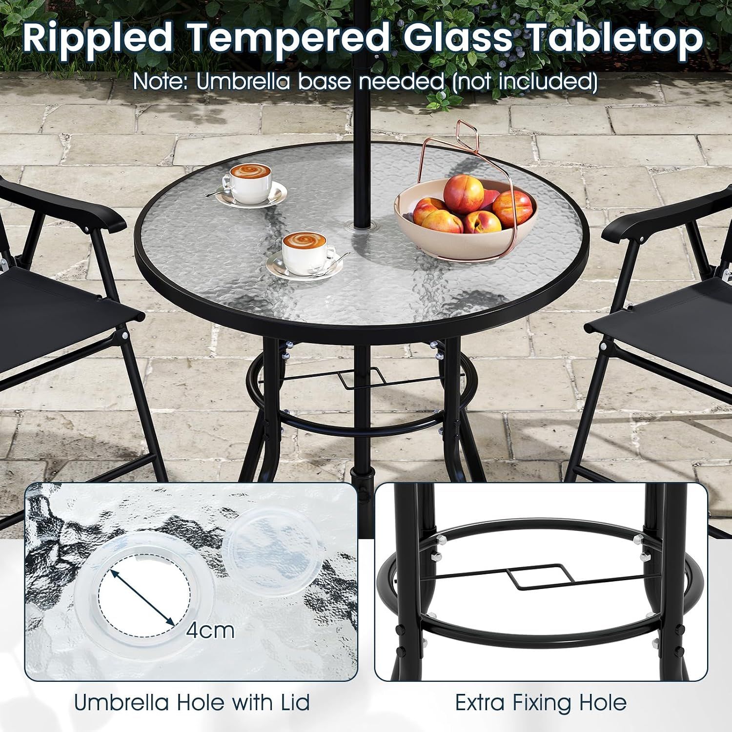 6 Piece Garden Furniture Set with Parasol Outdoor Patio Table &amp; Chairs