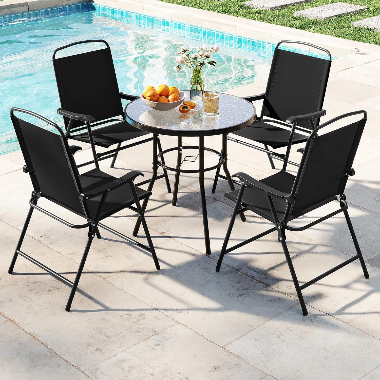 6 Piece Garden Furniture Set with Parasol Outdoor Patio Table &amp; Chairs
