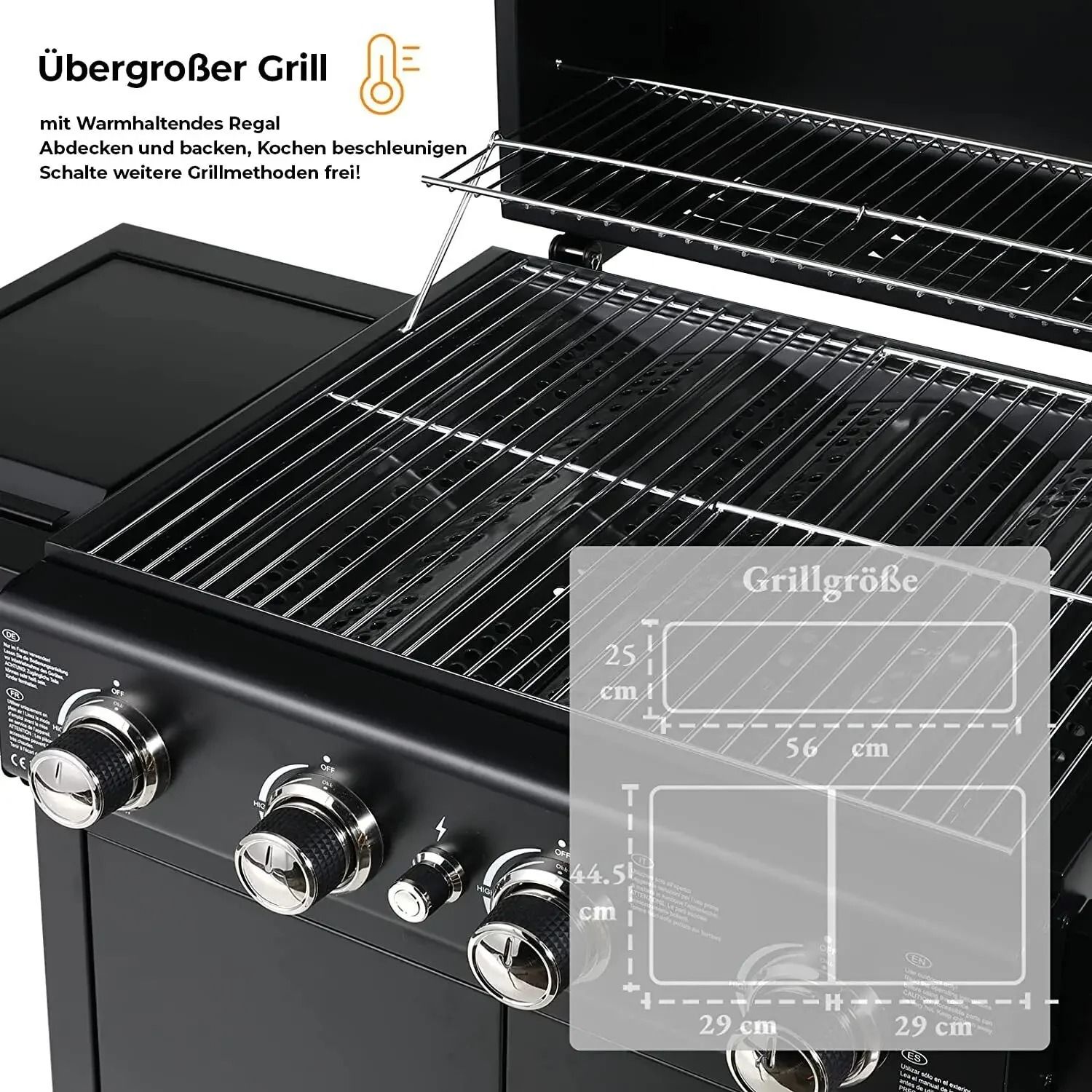 Gas BBQ Grill Cart with Thermometer and Ignition