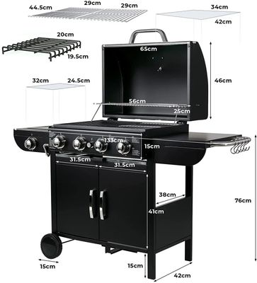 Gas BBQ Grill Cart with Thermometer and Ignition