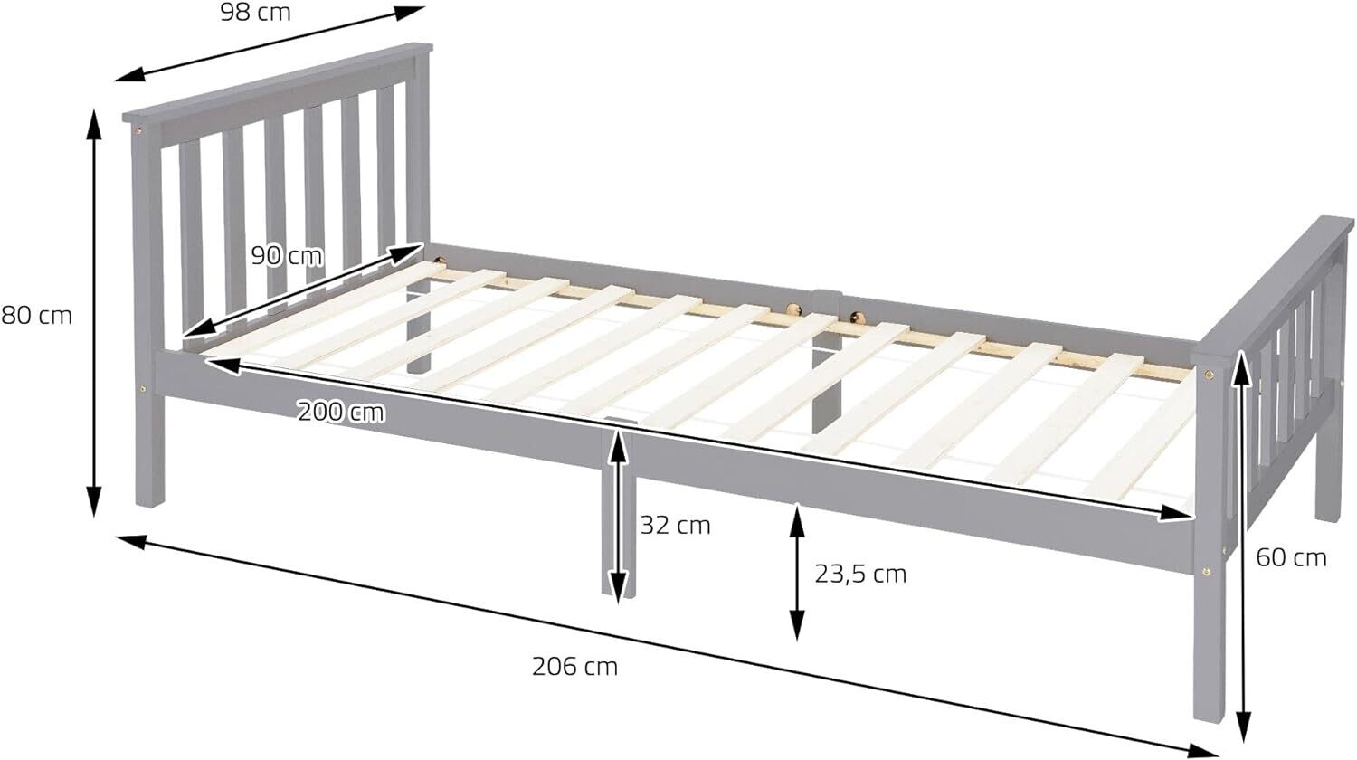 White Modern Single 3ft Sleeping Bed Wooden Frame