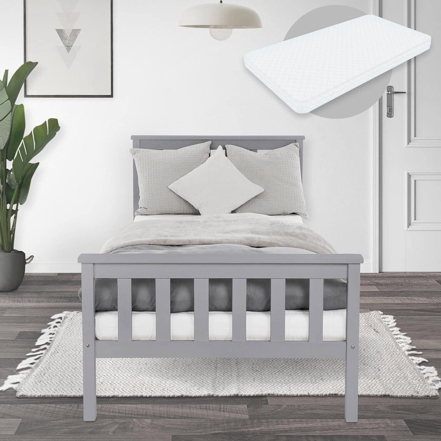 White Modern Single 3ft Sleeping Bed Wooden Frame