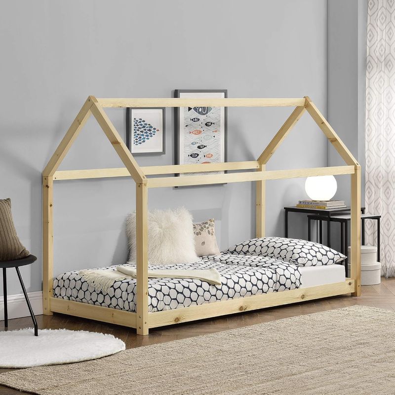 Solid Pine Timber Kids Wooden Single Bedless House Frame