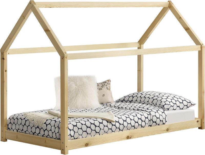Solid Pine Timber Kids Wooden Single Bedless House Frame