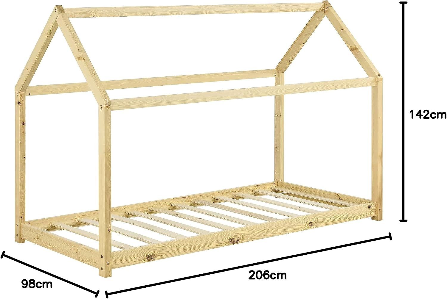 Solid Pine Timber Kids Wooden Single Bedless House Frame