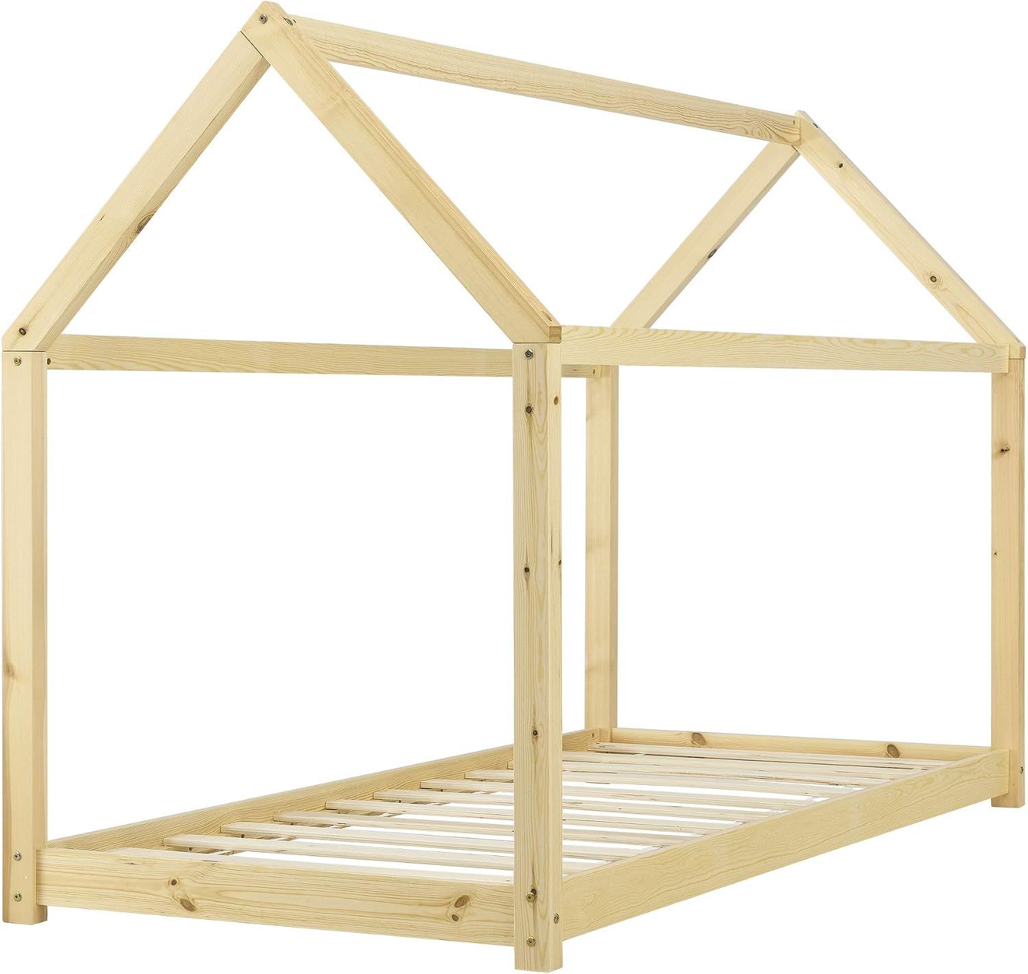 Solid Pine Timber Kids Wooden Single Bedless House Frame
