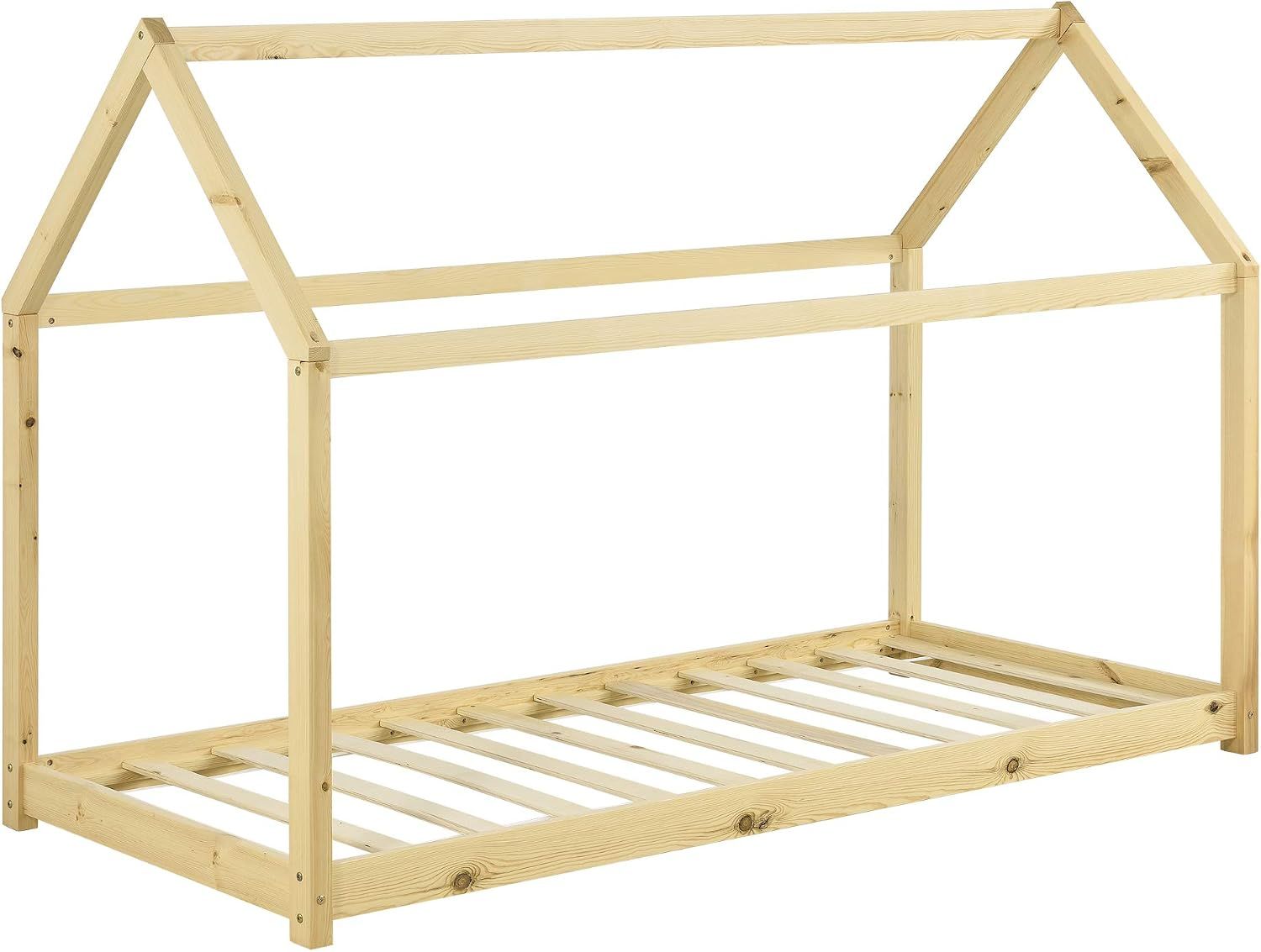 Solid Pine Timber Kids Wooden Single Bedless House Frame
