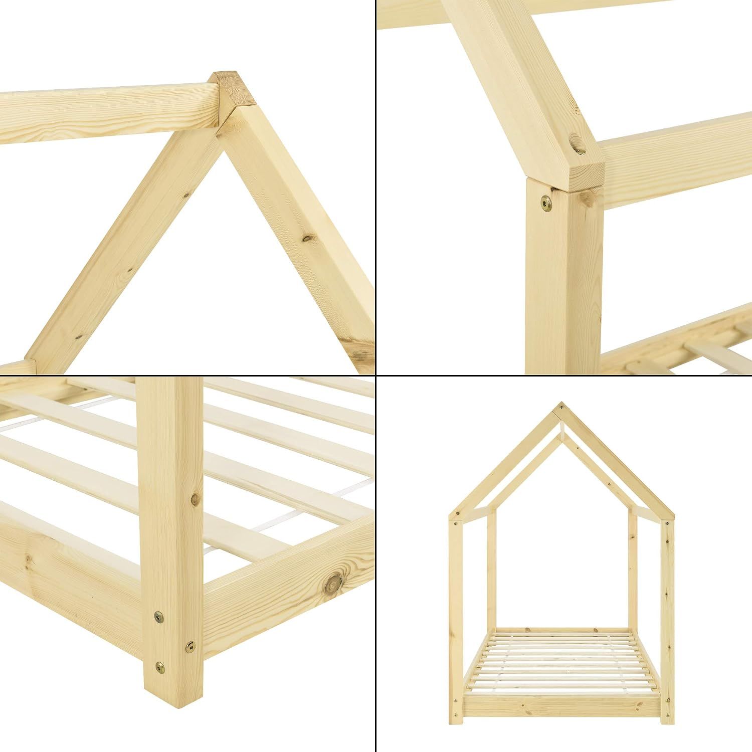 Solid Pine Timber Kids Wooden Single Bedless House Frame