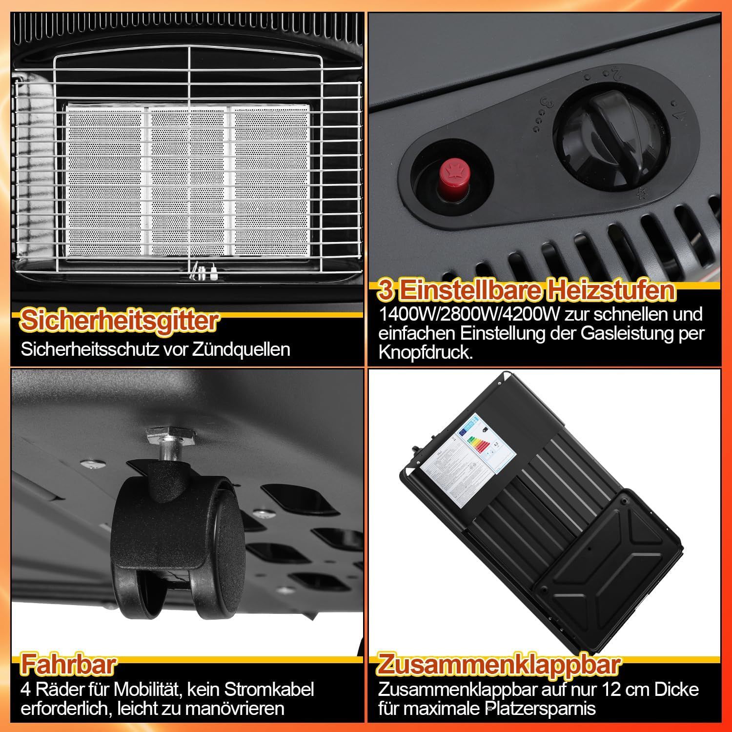 Portable Folding LPG Gas Heater 4200W