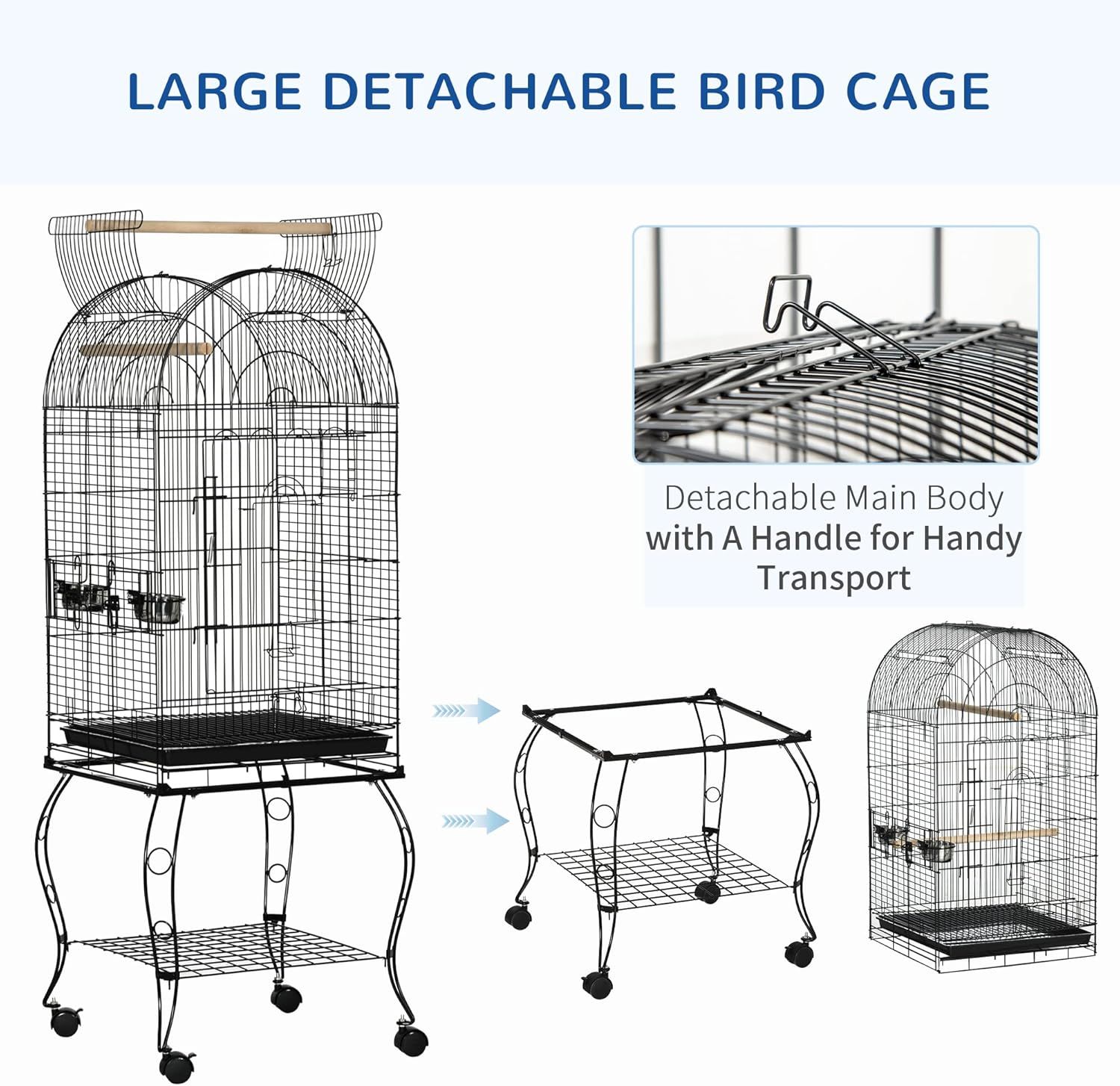 Large Metal Bird Cage Aviary 51x51x137cm with Stand Wheels &amp; Feeding Station