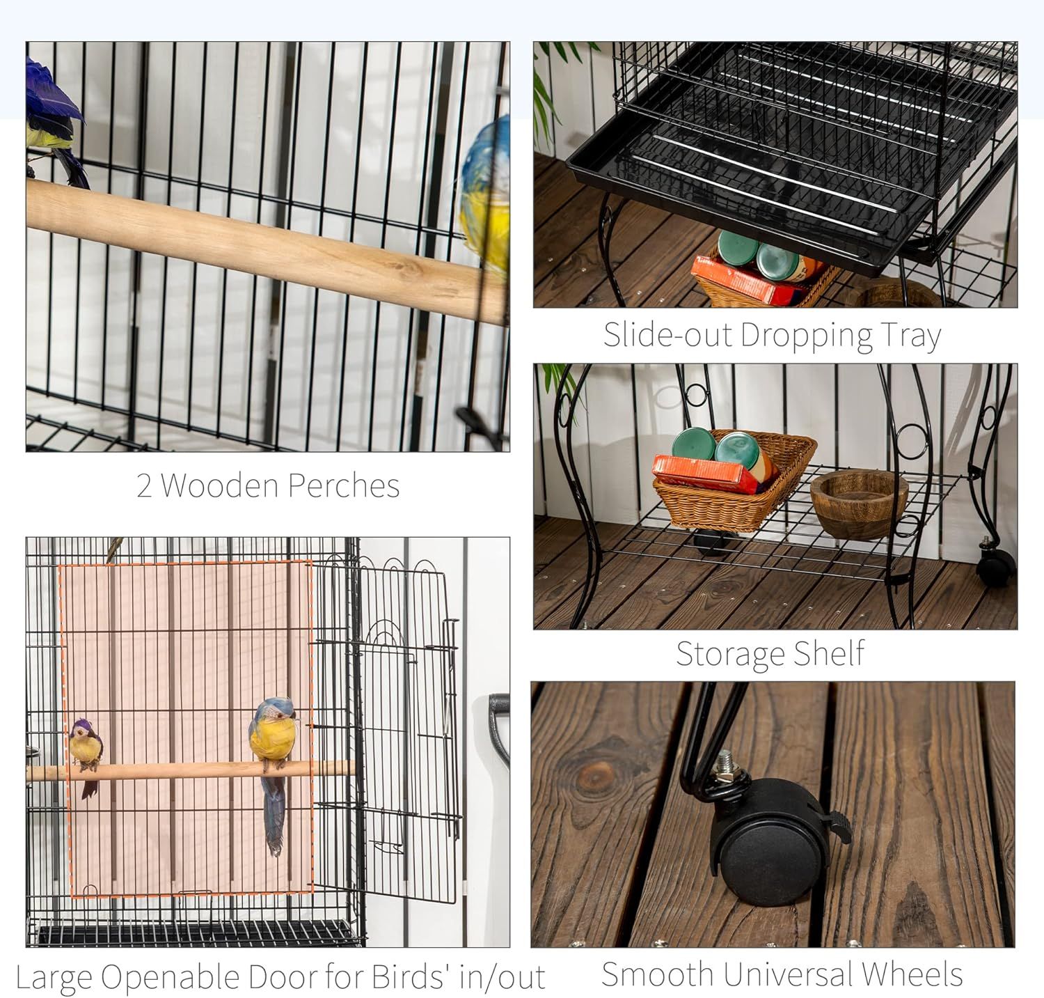 Large Metal Bird Cage Aviary 51x51x137cm with Stand Wheels &amp; Feeding Station
