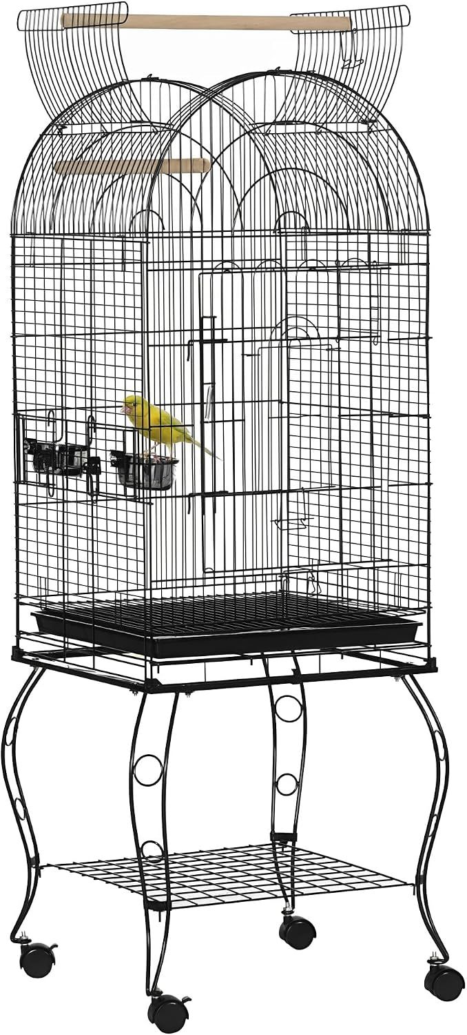 Large Metal Bird Cage Aviary 51x51x137cm with Stand Wheels &amp; Feeding Station