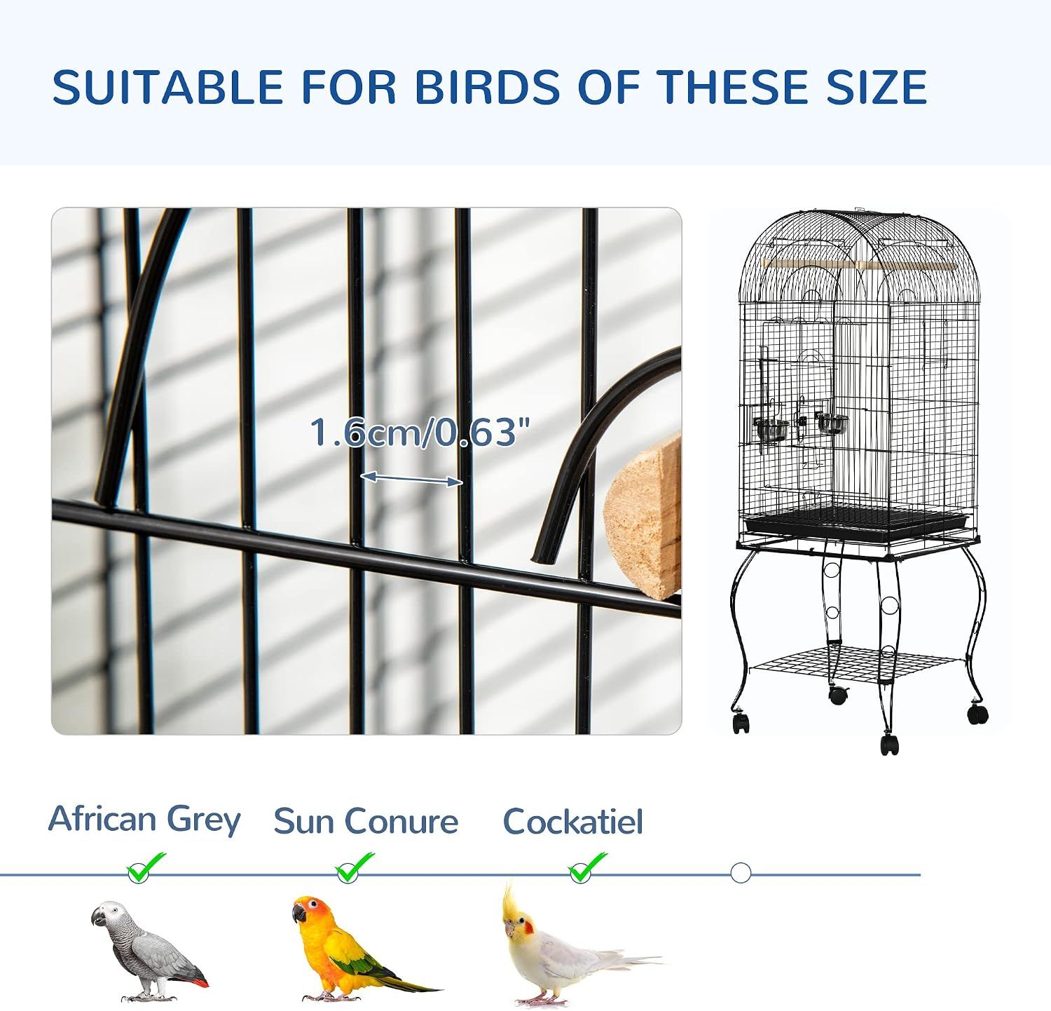 Large Metal Bird Cage Aviary 51x51x137cm with Stand Wheels &amp; Feeding Station