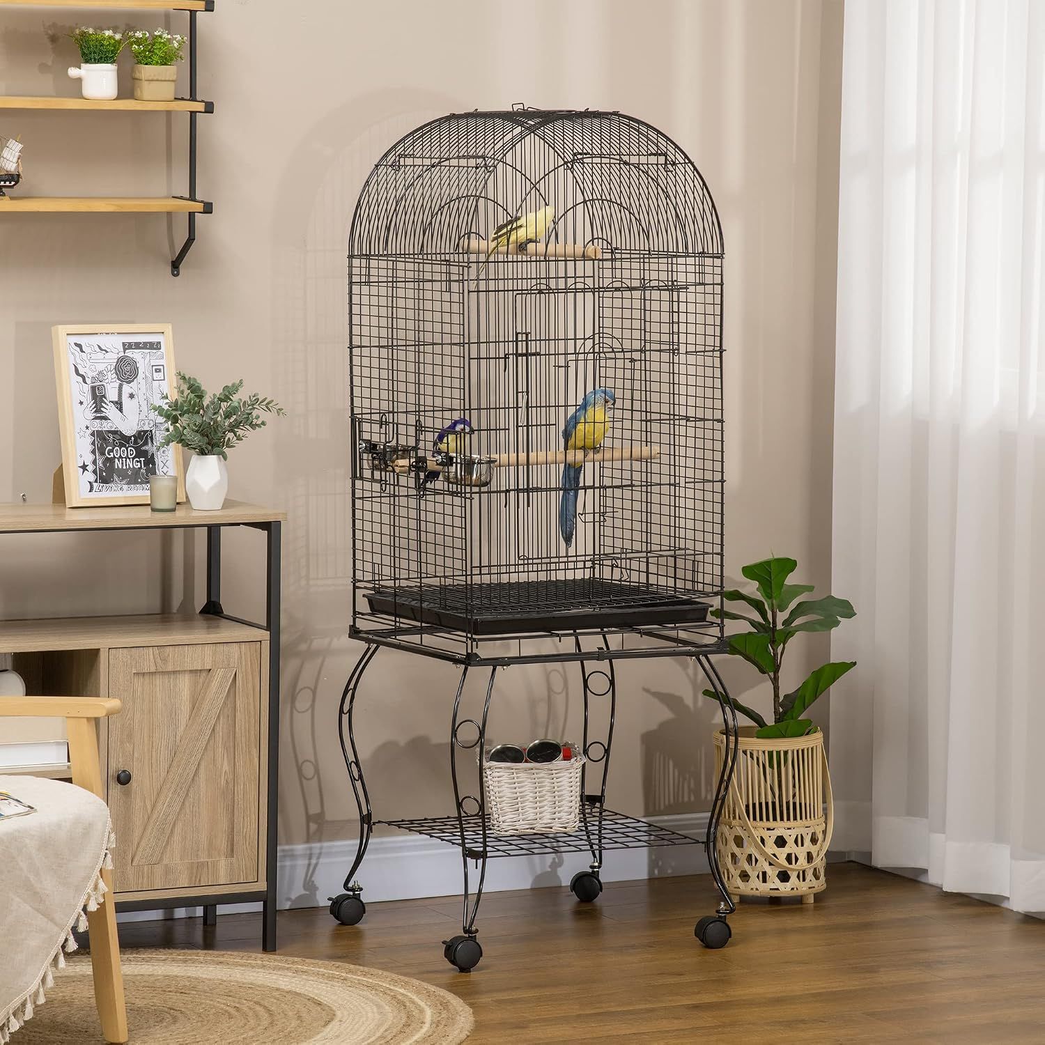 Large Metal Bird Cage Aviary 51x51x137cm with Stand Wheels &amp; Feeding Station