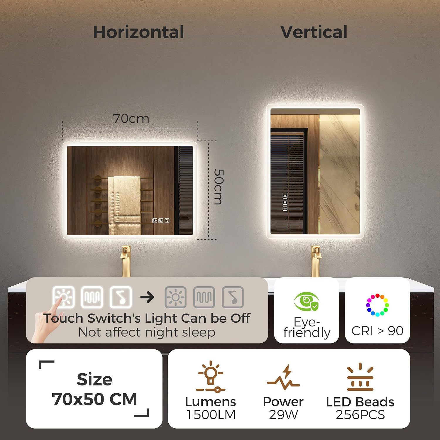 Bathroom Mirror 500x700mm LED Lights
