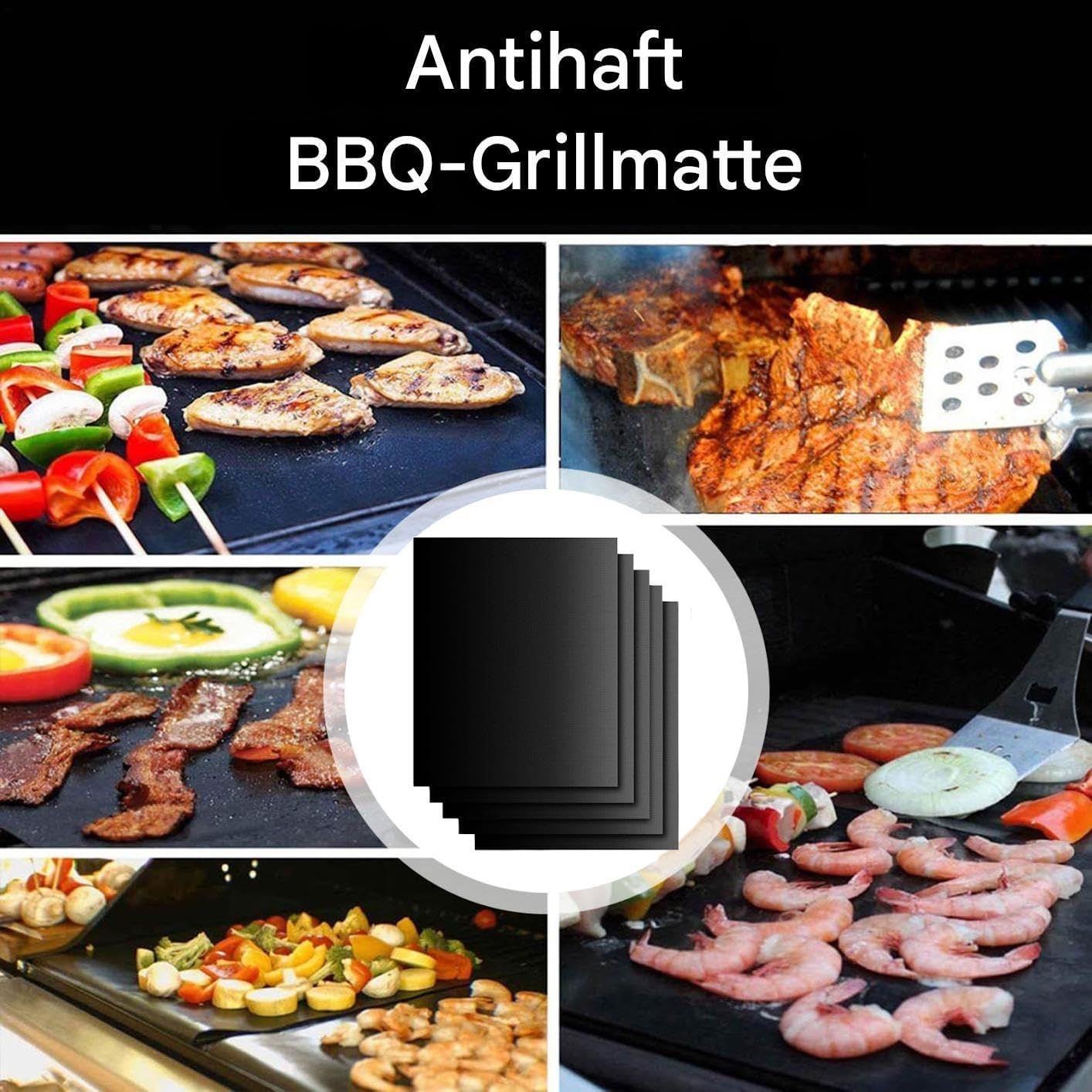 Set of 5-Piece Reusable Non-Stick BBQ Grill Mat Set – Heat Resistant &amp; Dishwasher Safe