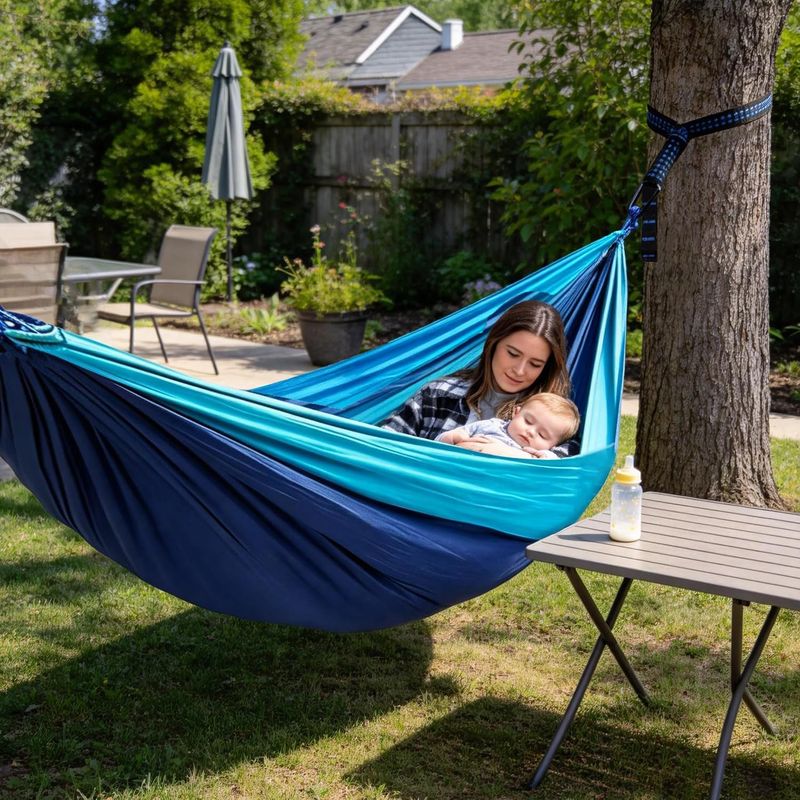 Double Camping Hammock 3×2m Nylon Outdoor Hammock with Tree Straps