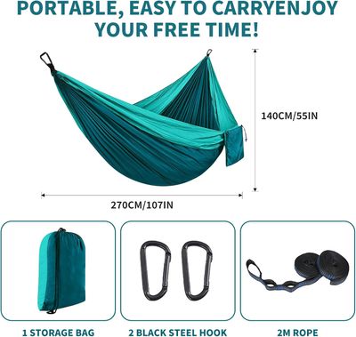 Portable Double Camping Hammock – Blue, 270 × 140 cm