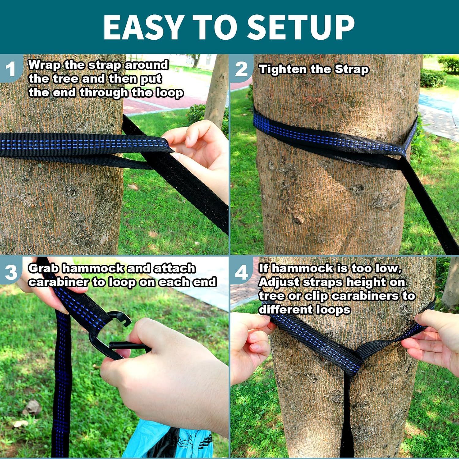 Portable Double Camping Hammock – Blue, 270 × 140 cm