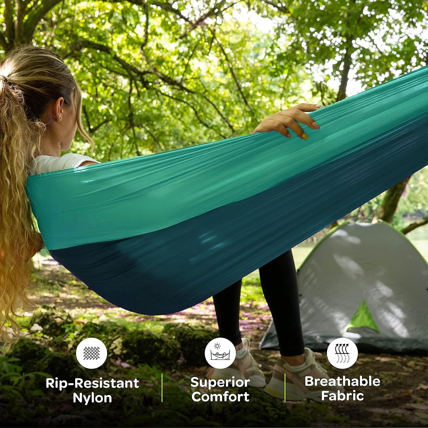 Portable Double Camping Hammock – Blue, 270 × 140 cm