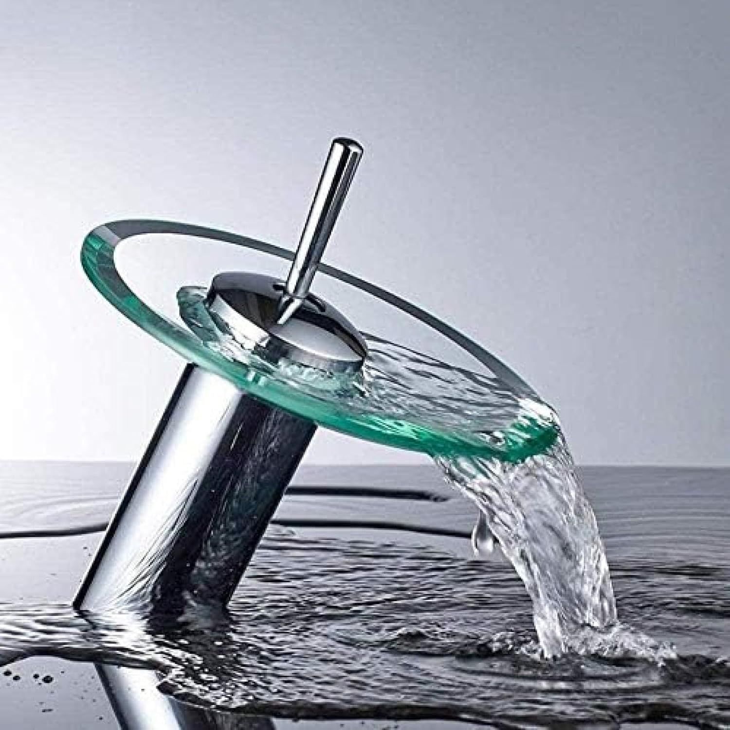Sink Contemporary Glass Basin Waterfall Faucet – Single Handle Chrome Brass Mixer Tap
