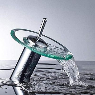 Sink Contemporary Glass Basin Waterfall Faucet – Single Handle Chrome Brass Mixer Tap