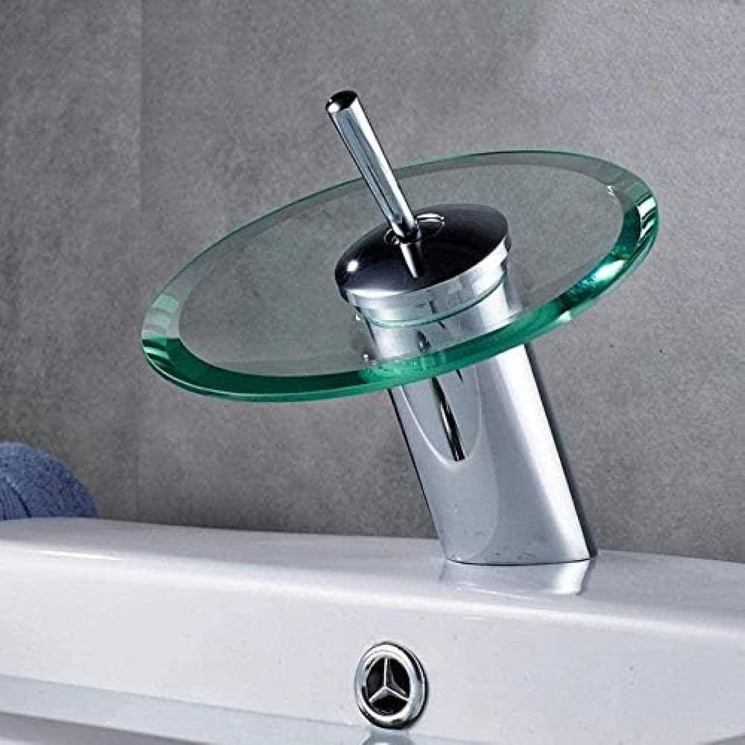 Sink Contemporary Glass Basin Waterfall Faucet – Single Handle Chrome Brass Mixer Tap