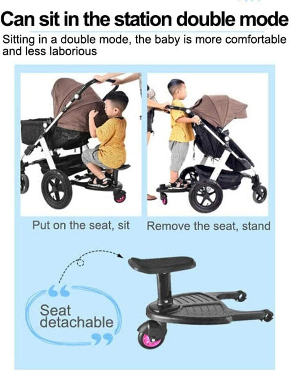 Universal 2-in-1 Toddler Stroller Board with Seat Buggy Ride On Platform Blue