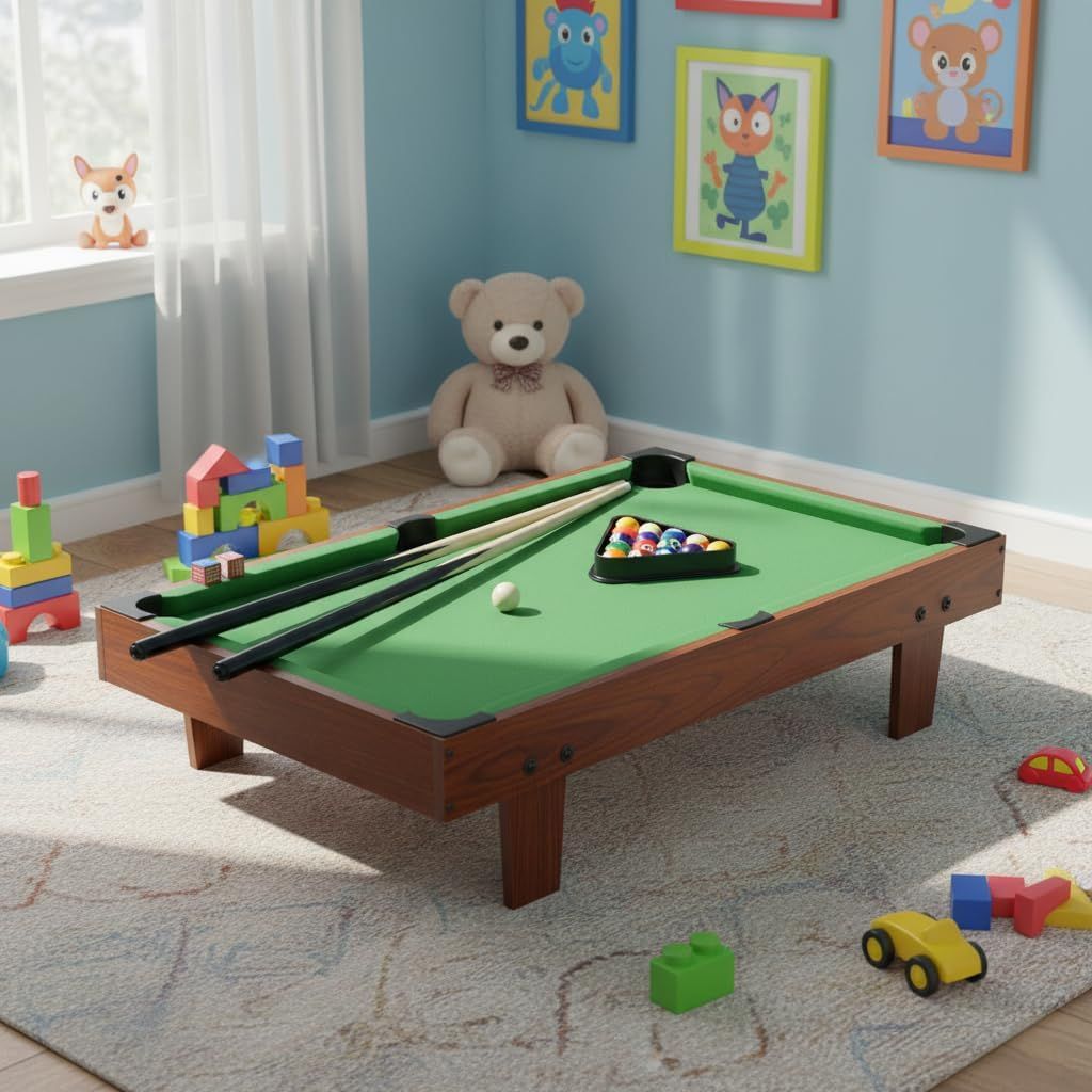 Children's Wooden Portable Pool Table for Kids, Folding Pool Table, Compact Design for Indoor/Outdoor Fun
