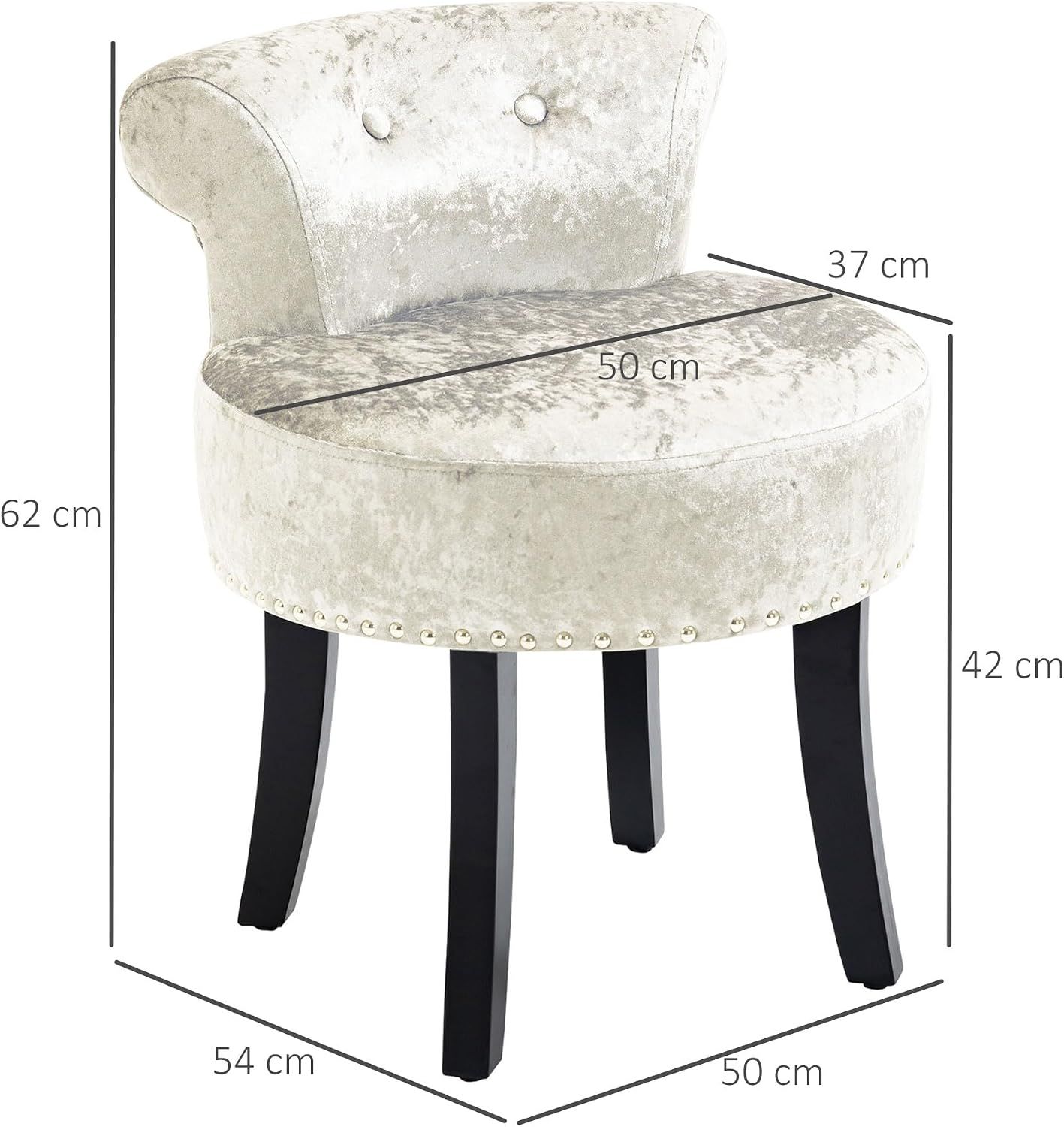Beige Velvet Dressing Table Stool with Rubberwood Legs