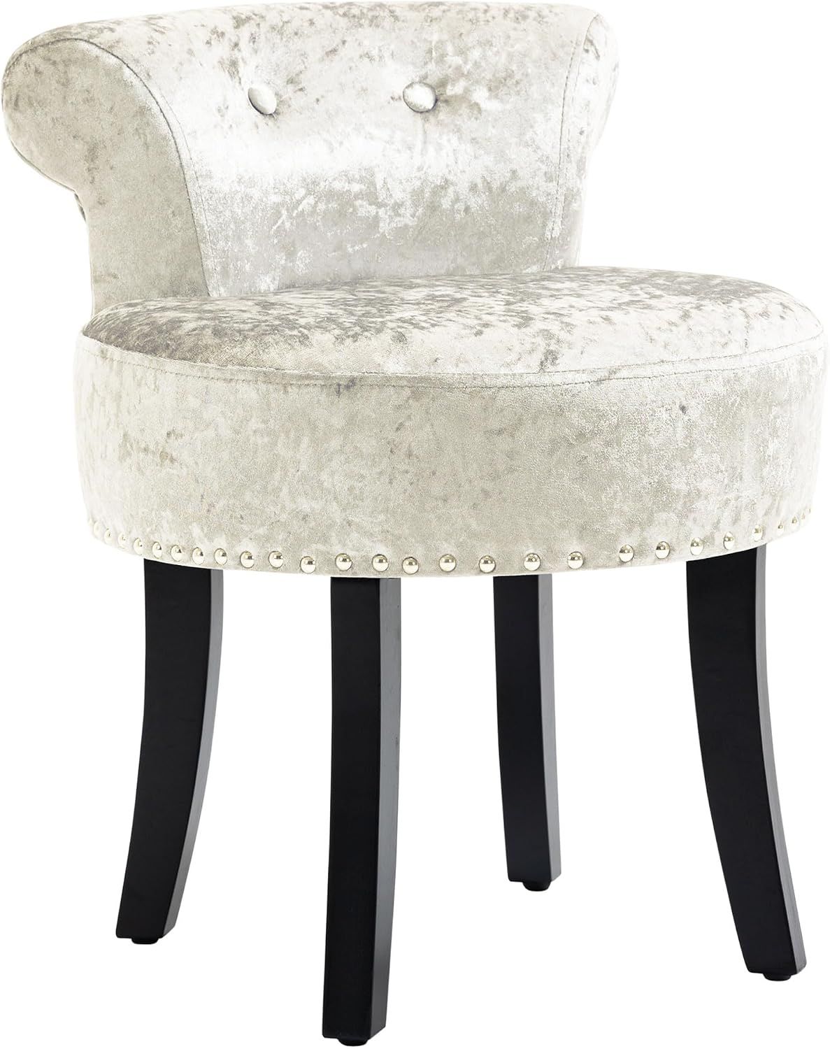 Beige Velvet Dressing Table Stool with Rubberwood Legs