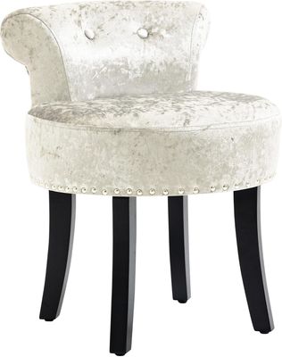 Beige Velvet Dressing Table Stool with Rubberwood Legs