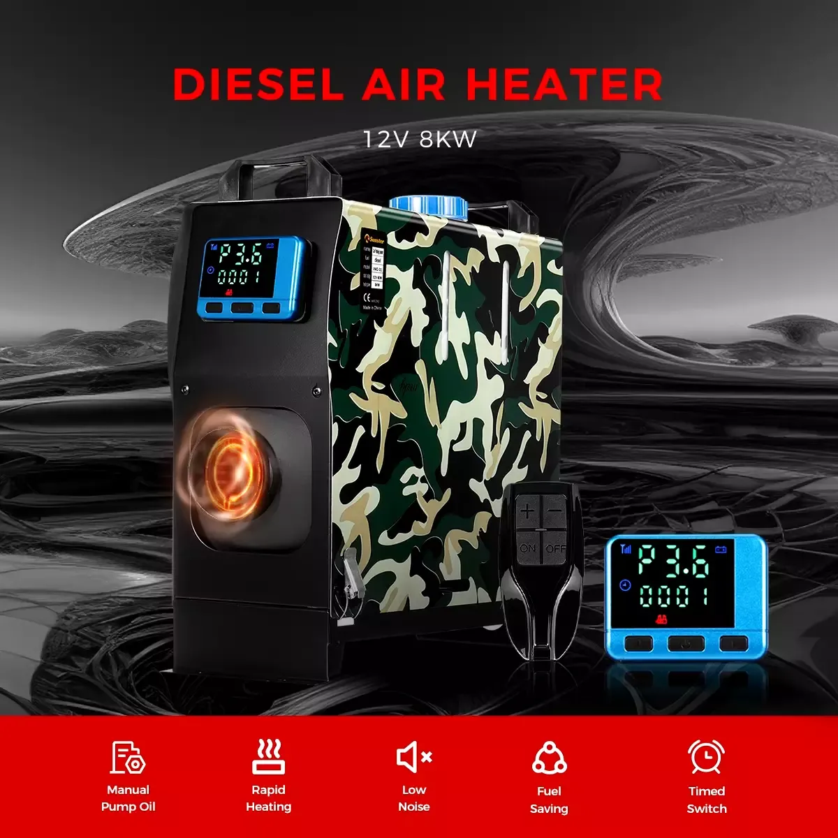 2/3/5/8KW 12V Diesel Air Heater – Parking Heater with Silencer, LCD Display, and Remote Control