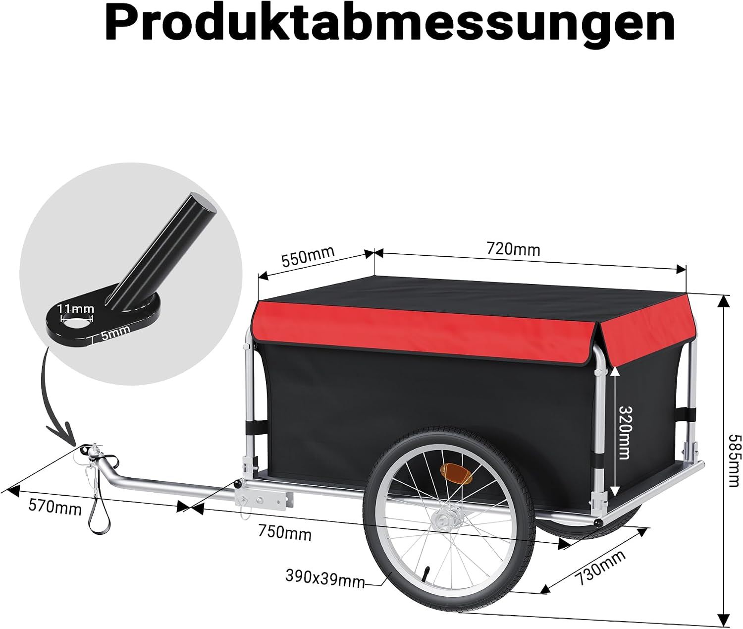 Bicycle Trailer with Foldable Drawbar &amp; Quick Coupling – 65 kg Capacity